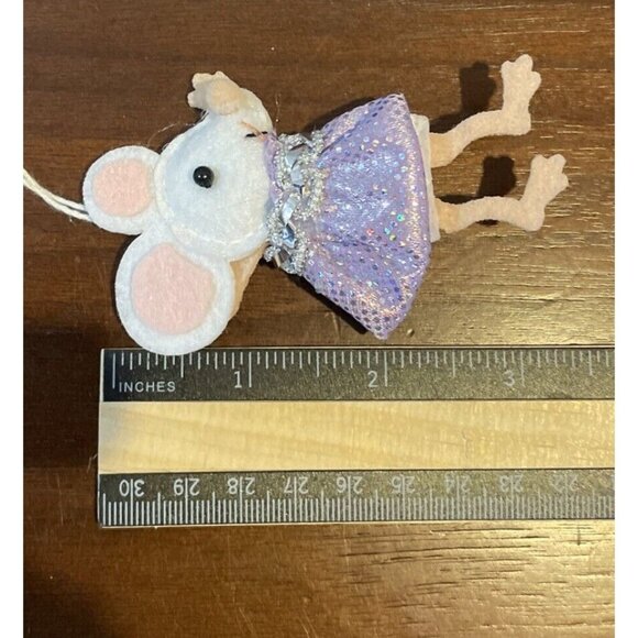 Mouse Mice Fabric Felt Glittery Dresses Ornaments‎ Mini Christmas Set Of 6 NEW - Picture 3 of 3